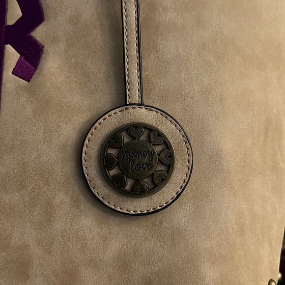 Sydney Love tan sueded leather tote with burgundy leather lining and studs NWOT - Picture 5 of 13